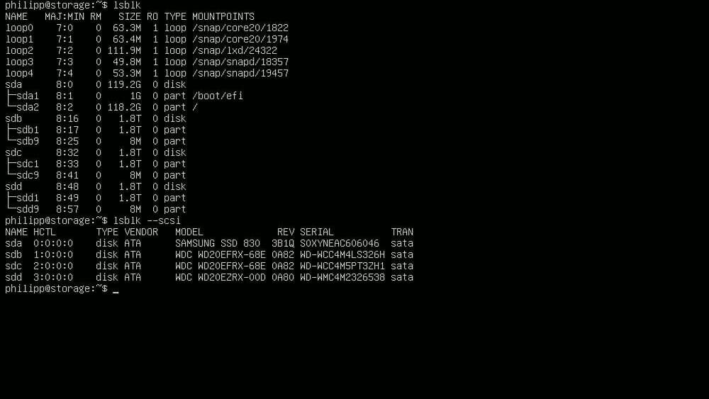 HPE Microserver Gen 10 lsblk Output